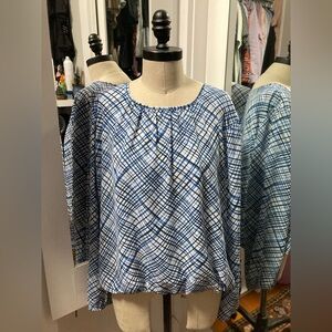 Tommy Hilfiger Blue & White Plaid Long-Sleeve Women’s Bubble Top, Size XL